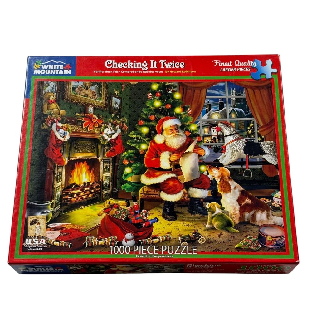 White Mountain Checking It Twice Howard Robinson 1000 Pieces Puzzle UNCOUNTED